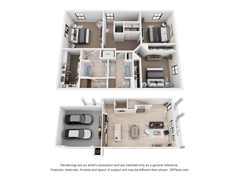 Floor plan for 3 beds, 2.5 baths, 2108 sqft